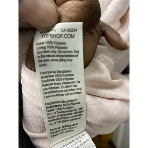 Topshop Womens 8 Pink Long‎ Sleeve Collared Fuzzy One Button Lined Jacket Coat - Picture 10 of 12